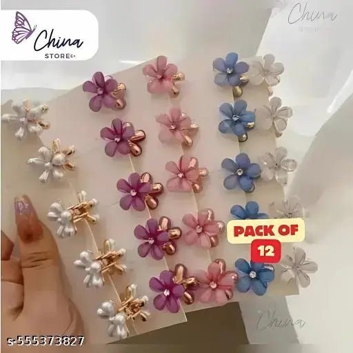 12pcs Princess Head Clip, Faux Pearl, Crystal Bright Small Flower Clip, Flower Princess Head, Side Clip Bangs Clip Girls and Women - DIOEX