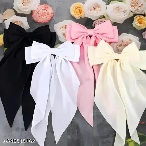 4Pcs Hair Bows for Women Pink Bows for hair Silk Stain Hair Ribbons for Women Cute Hair Clip for Girls Big Hair Bows with Long - tail Aesthetic Hair... Combo Of Different Color color Cotton Juttu clipu / Jada Clipu/Juttu Kliplu / Jada Klipu/Juttu pinu / Jad - DIOEX