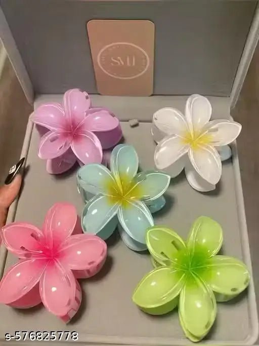 5pc flower hair claw clip colourful floral design clutchers best for full tie - DIOEX
