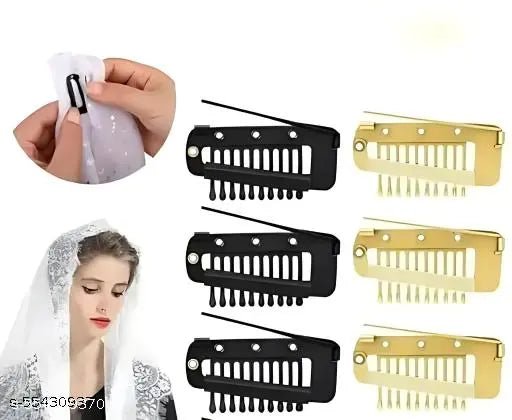 6Pcs Chunni Clips Dupatta Clips For Hair,Dupatta Pin For Bride Veil,Strong Grip Stainless Steel Bridal Dupatta Setting Clip(gold & silver) Hair Extensions Clips,Multicolor Black color Metal Juttu clipu / Jada Clipu/Juttu Kliplu / Jada Klipu/Juttu pinu - DIOEX