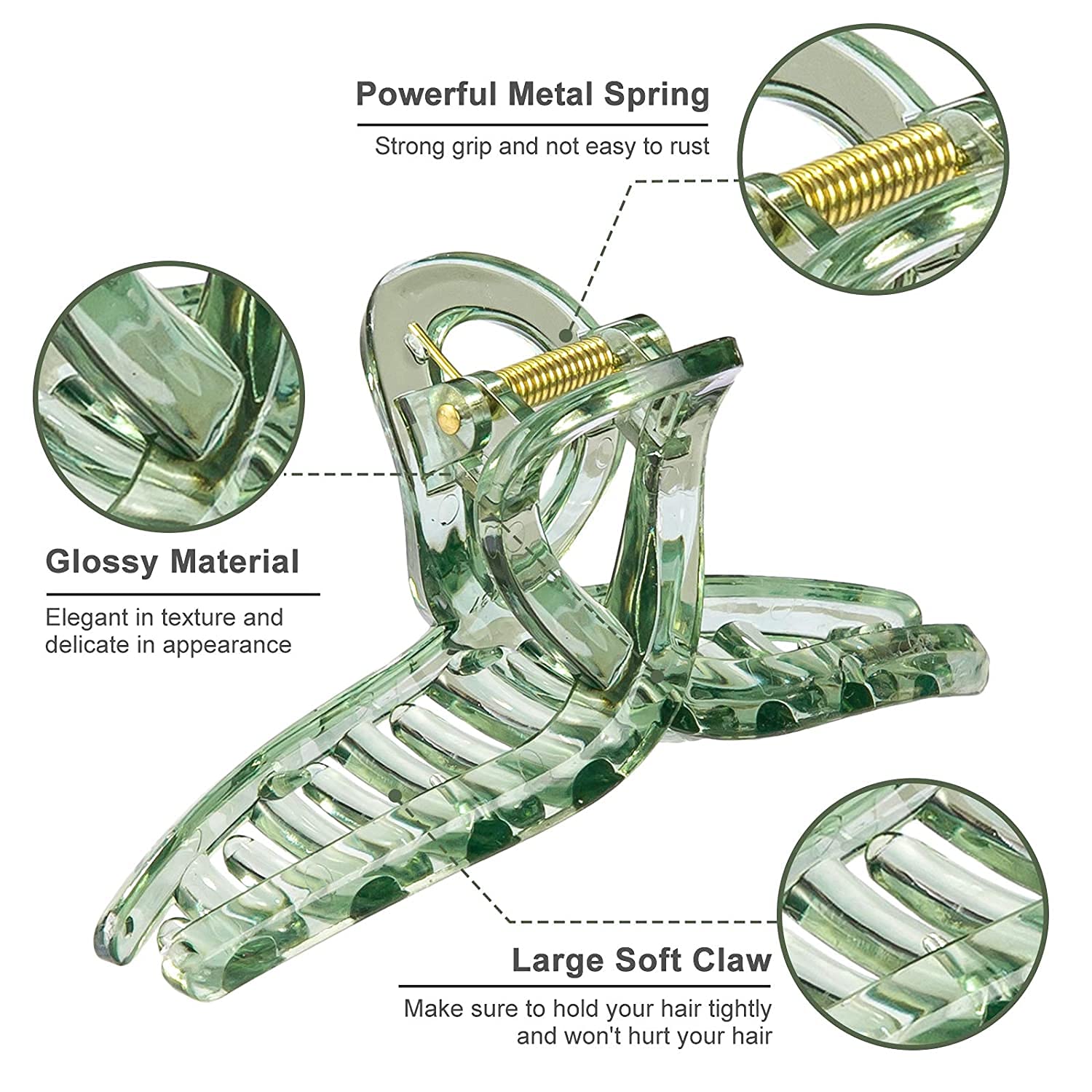 Big Size Hair Claw Clips Transparent 4 pcs - DIOEX