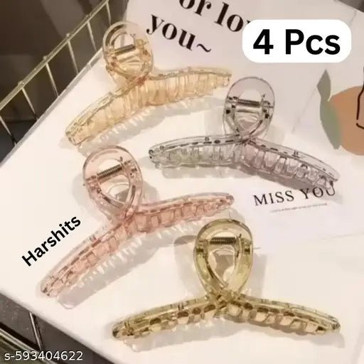 Big Size Hair Claw Clips Transparent Candy Color Big Jaw Butterfly Hair Claw Clamp Large Strong Hold Barrette Premium Hair Clutcher Accessories for Women (Pack of 4) Gold color Metal Juttu clipu / Jada Clipu/Juttu Kliplu / Jada Klipu/Juttu pinu / Jada Pin - DIOEX