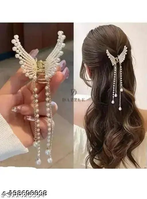 Butterfly hairclip Pack Of 1 Women Wedding Claw Clip Butterfly Hair Clip Hair Clutcher Metal Hair Clips Pearl Hair Clip - DIOEX