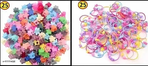 25 pcs Hair Clips & 25pcs Cartoon Heart Star Bear Bunny Hair Ties & Scrunchies Rubber Band (Multicolor)