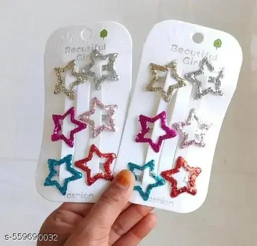 Hair clips star shape Glitter multicolour for kids and girls pack of 10 Multicolor color Metal Juttu clipu / Jada Clipu/Juttu Kliplu / Jada Klipu/Juttu - DIOEX