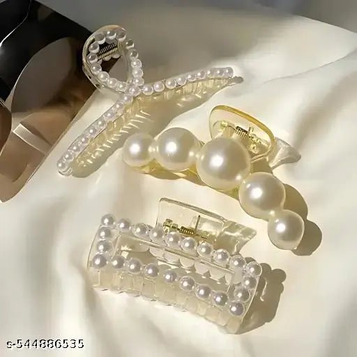 Harshit's Traders Trending n 3Piece Big pearl 7Cm,4.5Cm design Big pearl Plastic Hair Claw - DIOEX
