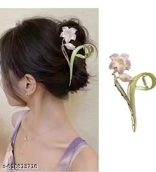 I pc hair claw leaf style green clip clutcher pack of 1 Green color Metal Juttu clipu / Jada Clipu/Juttu Kliplu / Jada Klipu/Juttu pinu / Jada Pinu/Jada Billa/Muti kilippukal& Muti pinkal//mudi clippukalum mudi pinnukalum/Hair klip‌galu - DIOEX