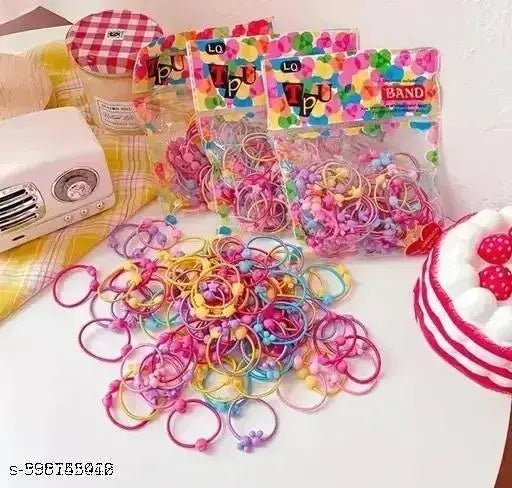 Pack of 100pcs Cute Mini Baby Rubber Band For Kids & Girls With Fruits Beads On It Very Flexible Cotton Elastic Rubber for Little Baby Hairs multicolor & Mutli Designed 2pcs pack - DIOEX
