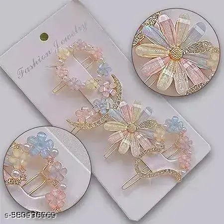 Pack of 4 Floral Crystal Hair Clip Korean Fancy Bling Pearl Resin Acrylic Hair Clips Rhinestone Bobby Pins Hair Slides for Women and Girls (Pack of 4 Floral Pin) - DIOEX