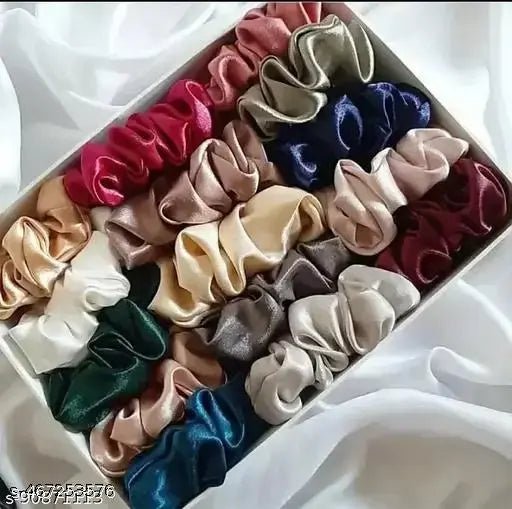 Premium Satin Scrunchies for Women Pack of 12 Luxury Hair Scrunchies for Women and Girls Elegant Ponytail Holders Hair Band for Women in Solid Colors for Stylish Hairdos - DIOEX