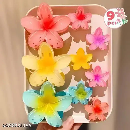 Trendy Club 9 pcs flower claw clip hair claw clip pin clutcher accessories for women bun clutch Women Beach Vacation Bohemia Egg Flower Hair Clips Flower Large Hair Claw Hairpin Women Girls Accessories Pink color Plastic